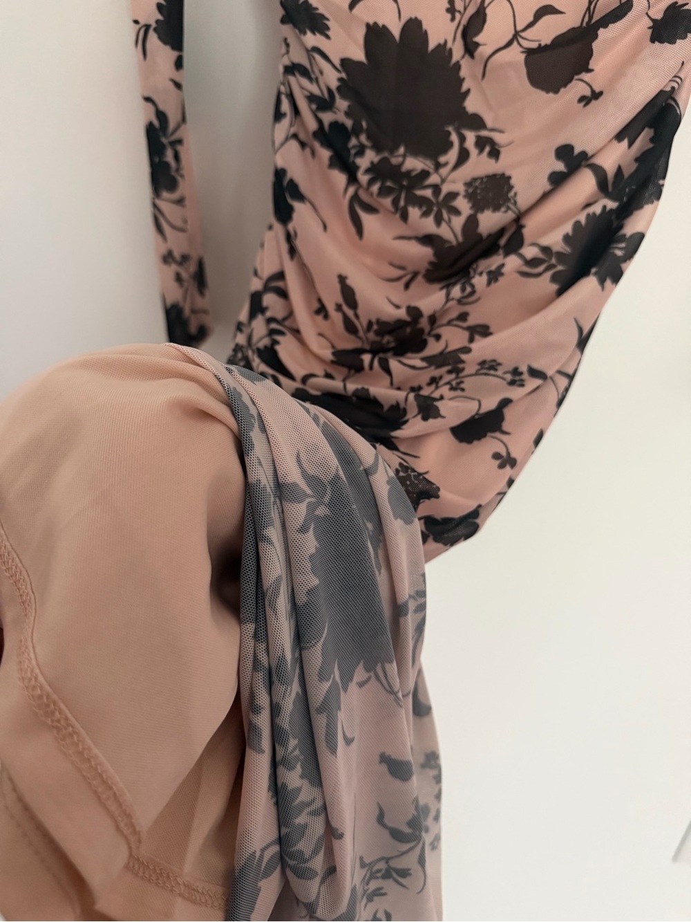 Pink Floral Long-Sleeve Maxi Dress with Black Print - Picture 3 of 5
